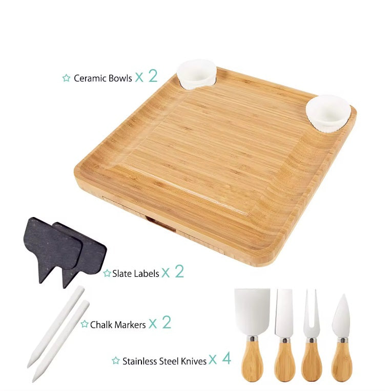 Bamboo Cheese Board with Cheese Tools Cheese Plate