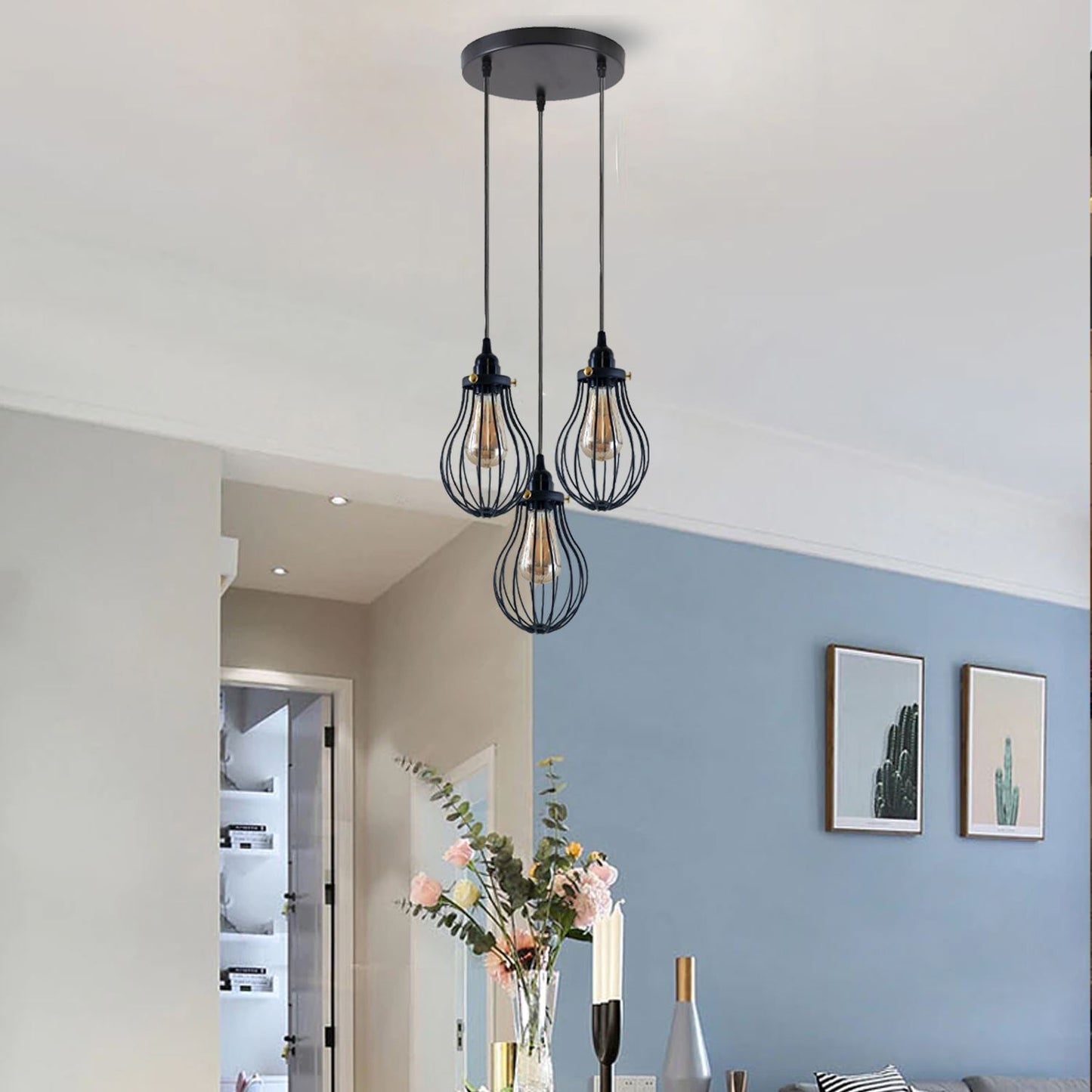 Black Cage Pendant Light Kitchen E27 ~3398