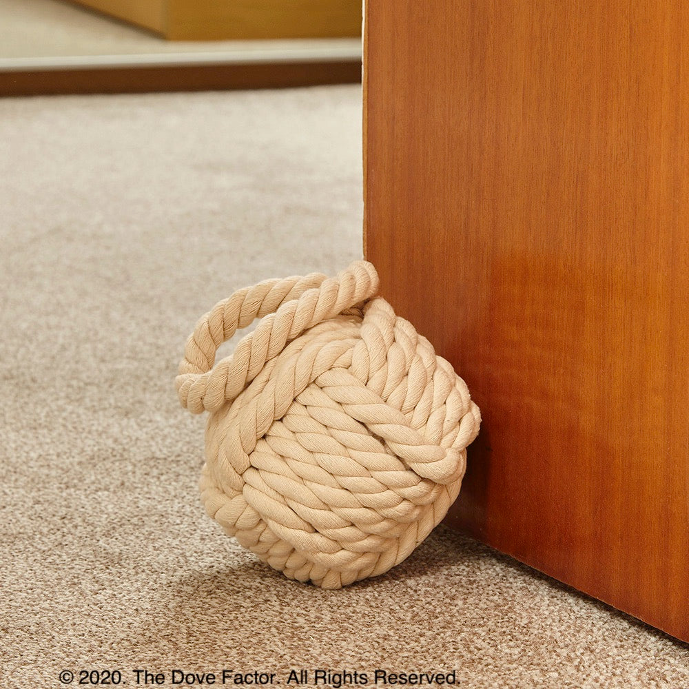 Nautical Rope Knot Fabric Door Stop - Off White/Tan/Cream/Egg Shell