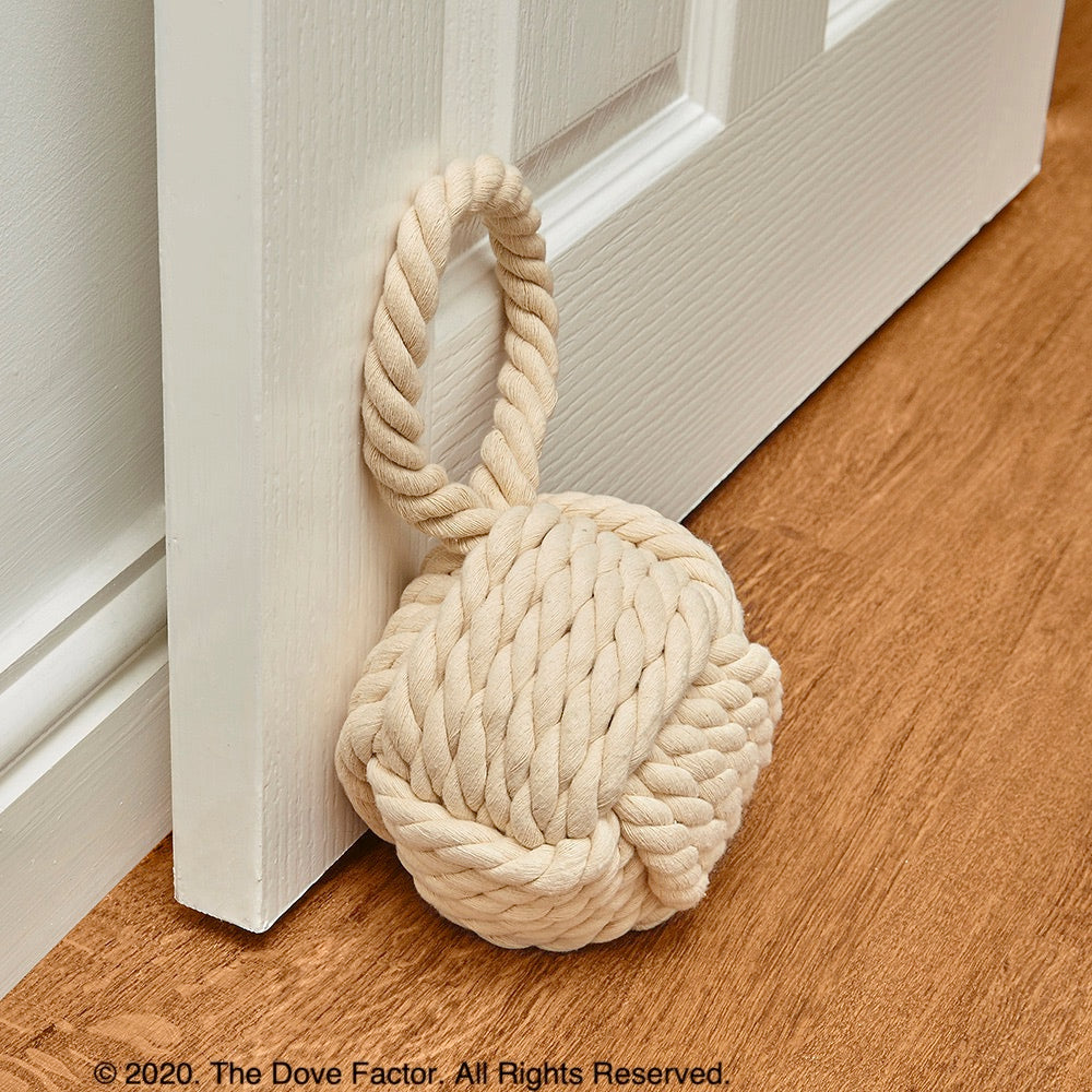 Nautical Rope Knot Fabric Door Stop - Off White/Tan/Cream/Egg Shell
