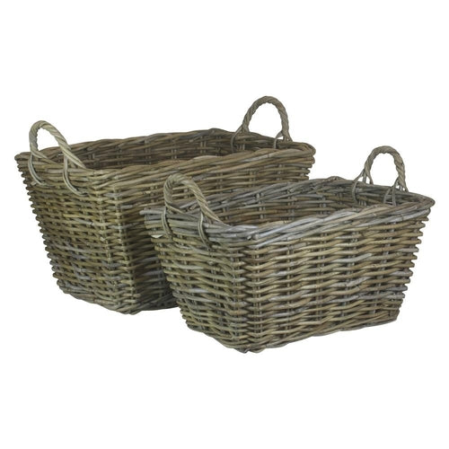 Rectangular Grey Rattan Floor Storage Basket